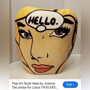 Pop Art Ceramic Vase with "HELLO" Graphic - Yellow & black